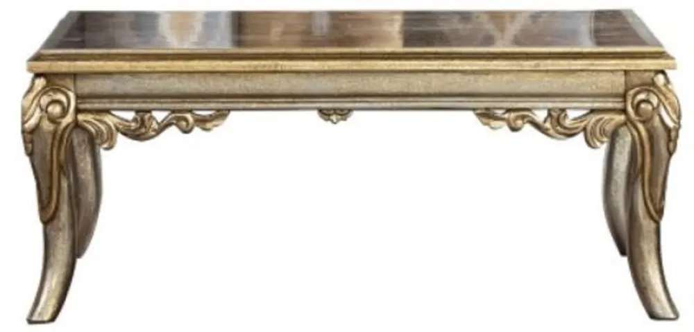 Neu Casa Padrino table basse baroque de luxe argent / or - Table basse en bois massif fait main de style baroque - Meuble de salon baroque - Noble & Magnifique