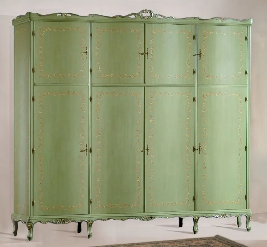 Casa Padrino armoire de chambre baroque de luxe vert - Armoire faite à la main avec 8 portes - Mobilier de Chambre et d'Hôtel Baroque - Qualité de Première Classe - Fabriqué en Italie Must-Have
