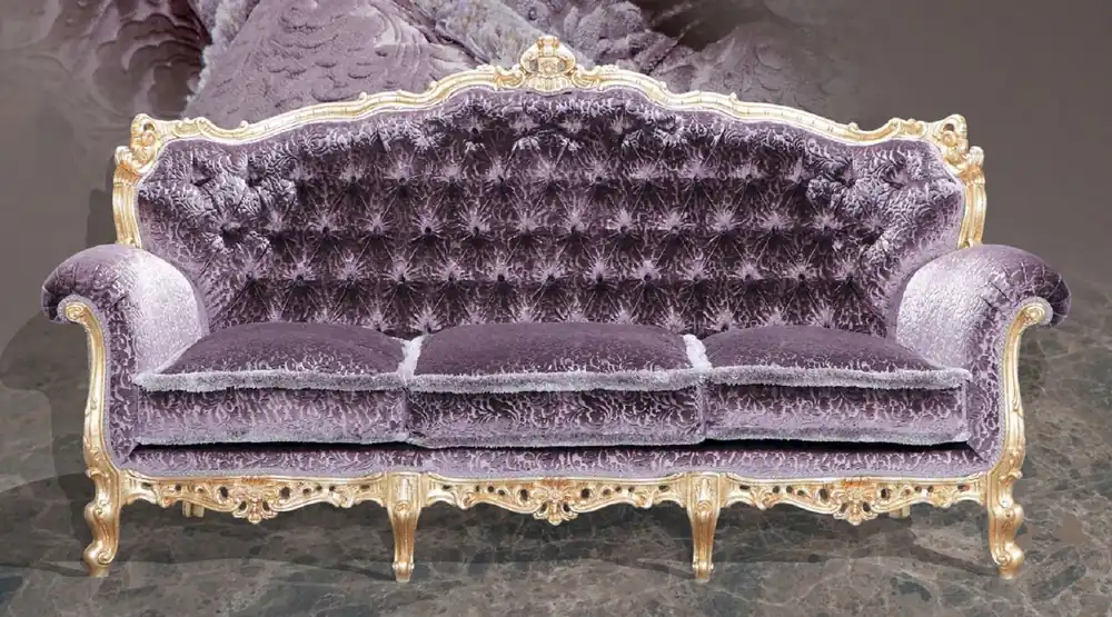 Casa Padrino canapé baroque de luxe 3 places violet / or - Magnifique canapé de salon avec motif élégant - Meubles de Salon et d'Hôtel Baroques - Qualité de Première Classe - Fabriqué en Italie Bestpreis