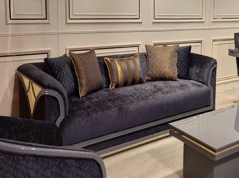 Jetzt Kaufen Casa Padrino Canapé Art Déco de Luxe Violet / Gris / Or - Canapé de Salon - Canapé d'Hôtel - Mobilier de Salon et d'Hôtel Art déco de Luxe