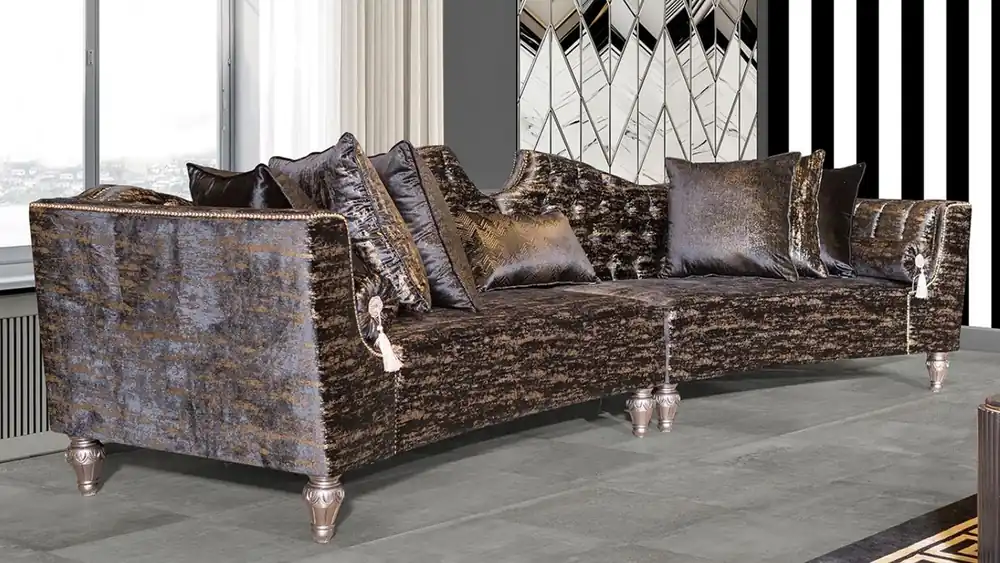 Casa Padrino canapé baroque de luxe noir / or / argent - Canapé de Salon Incurvé - Canapé d'Hôtel - Mobilier de Salon et d'Hôtel Baroque de Luxe Knallerangebot
