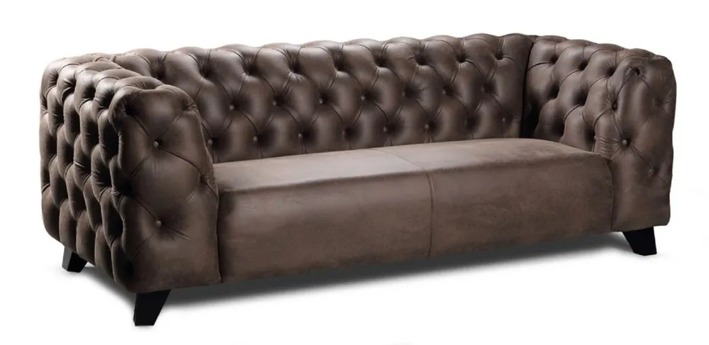 Neue Kollektion Casa Padrino canapé 2 places Chesterfield de luxe en cuir marron vintage / noir 167 x 95 x H. 80 cm - Canapé de salon en cuir véritable - Meubles de Salon Chesterfield