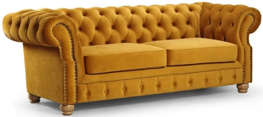 Highlight Casa Padrino canapé 3 places Chesterfield de luxe ocre / marron clair 217 x 93 x H. 77 cm - Canapé de Salon Chesterfield - Mobilier de Salon Chesterfield