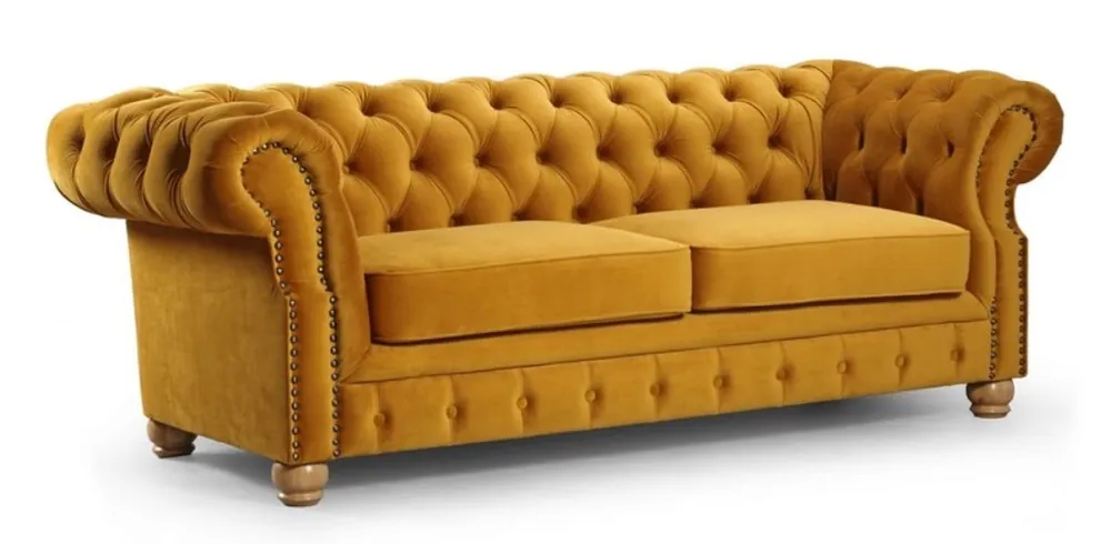 Casa Padrino canapé 2 places Chesterfield de luxe ocre / marron clair 167 x 93 x H. 77 cm - Canapé de Salon Chesterfield - Mobilier de Salon Chesterfield Echt