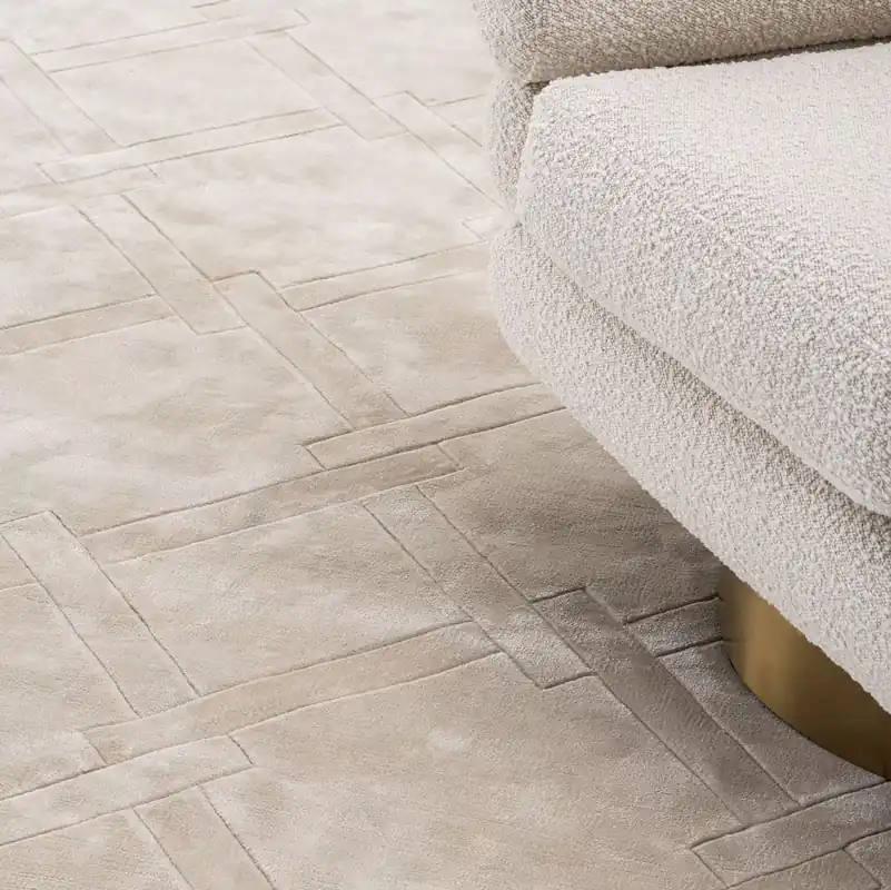 Sonderaktion Casa Padrino tapis de luxe en viscose argent-sable 300 x 400 cm - Tapis salon & hôtel tissé main - Accessoires de décoration salon - Collection de Luxe