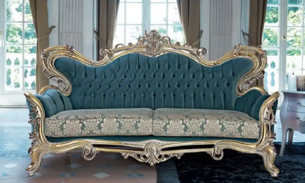Bestseller Casa Padrino canapé baroque de luxe bleu / or - Canapé de salon de style baroque fait main avec motif élégant - Meuble de salon baroque