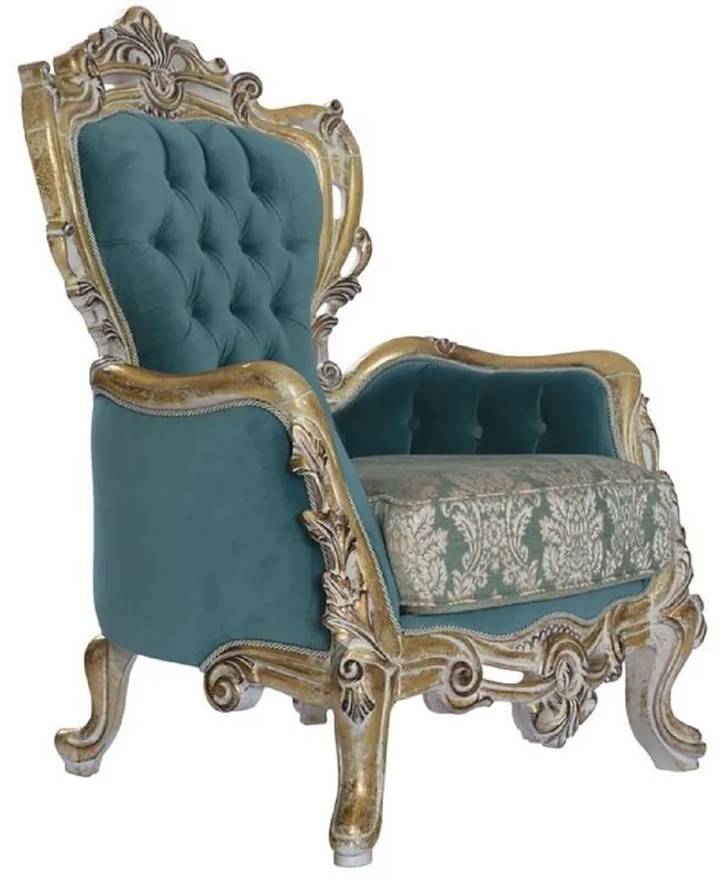 Schneller Versand Casa Padrino fauteuil baroque de luxe bleu / or - Fauteuil de salon de style baroque fait main avec motif élégant - Mobilier de salon baroque