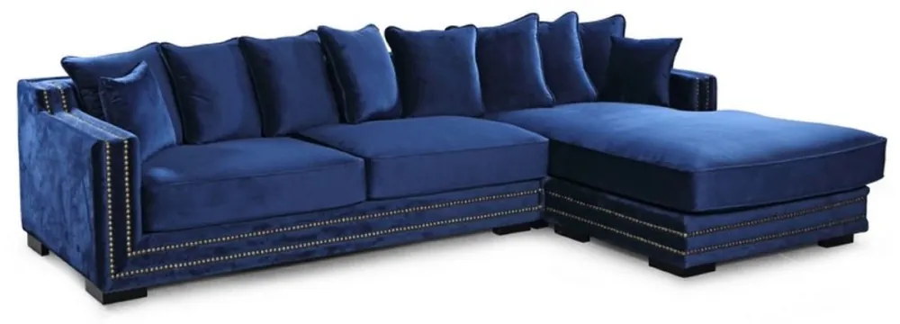 Casa Padrino canapé d'angle de luxe bleu / noir / argent 315 x 186 x H. 105 cm - Canapé de salon moderne - Mobilier de salon moderne - Collection de Luxe Finale Aktion