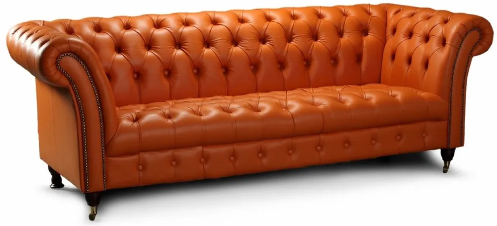 Casa Padrino canapé 3 places Chesterfield de luxe en cuir marron clair 235 x 95 x H. 85 cm - Canapé de salon en cuir véritable - Meubles de Salon Chesterfield - Collection de Luxe Heißes Angebot