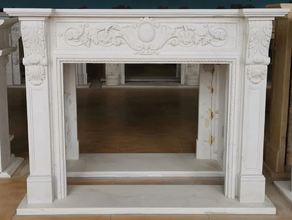 Casa Padrino cadre de cheminée baroque de luxe blanc 165 x 32 x H. 127 cm - Magnifique cadre de cheminée en marbre de haute qualité - Accessoires de décoration de style baroque Mega-Angebot