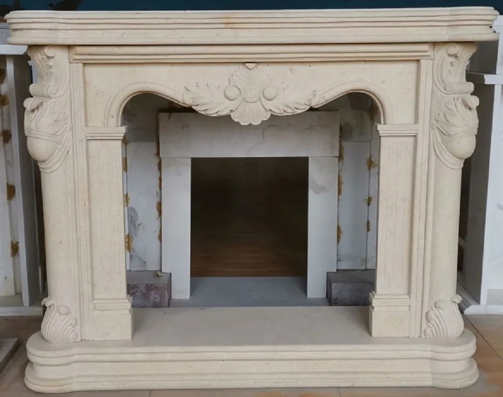 Casa Padrino cadre de cheminée baroque de luxe beige 150 x 35 x H. 120 cm - Cadre de cheminée en marbre de haute qualité baroque - Accessoires de décoration style baroque - Noble & Magnifique Letzte Chance