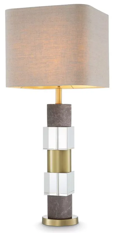 Casa Padrino lampe de table de luxe laiton antique / gris / beige 35 x 35 x H. 87 cm - Lampe de bureau avec marbre et verre cristal - Qualité de Luxe Highlight