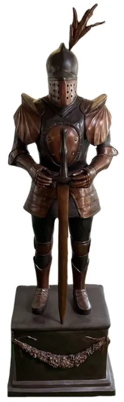 Markenprodukt Casa Padrino sculpture décorative médiévale de luxe en bronze chevalier avec épée 79 x 61 x A. 241 cm - grande figure décorative en bronze avec piédestal - Accessoires décoratifs médiévaux
