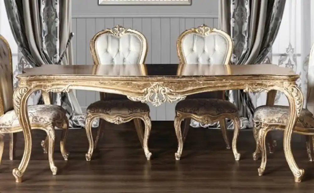 Casa Padrino table à manger baroque de luxe or antique - Table de salle à manger en bois massif fait main de style baroque - Meuble de salle à manger baroque - Noble & Magnifique Super-Preis