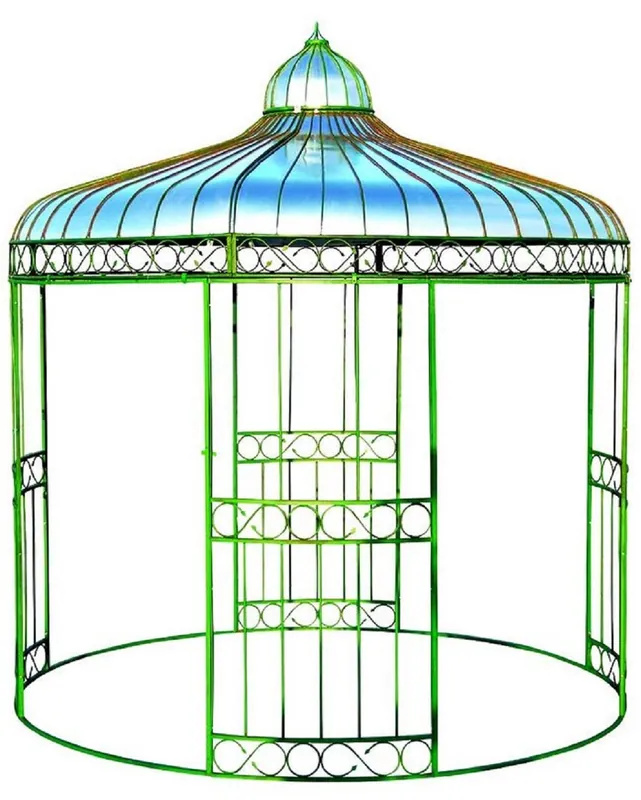 Casa Padrino pavillon de jardin Art Nouveau vert / argent Ø 320 x H. 350 cm - Pavillon rond en fer forgé avec toit en tôle galvanisée - Accessoires de décoration jardin & terrasse Art Nouveau Preisreduziert