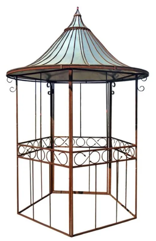 Casa Padrino maison d'oiseau de jardin Art Nouveau rouille / argent Ø 160 x H. 300 cm - Maison d'oiseau en fer forgé avec toit en tôle galvanisée - Nichoirs jardin & terrasse nostalgiques Top-Preis