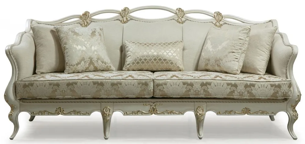 Casa Padrino canapé baroque de luxe crème / blanc / or - Canapé de salon fait main avec coussins décoratifs - Meubles de salon de style baroque - Noble et Magnifique Sale