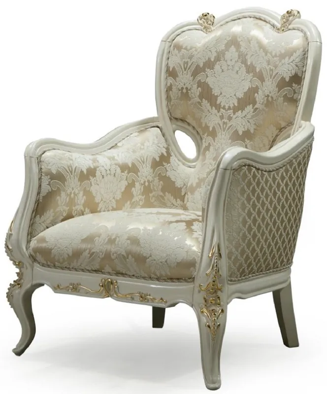 Casa Padrino fauteuil de salon baroque de luxe or / blanc / or - Fauteuil de style baroque fait main avec motif élégant - Mobilier de salon baroque Top-Angebot
