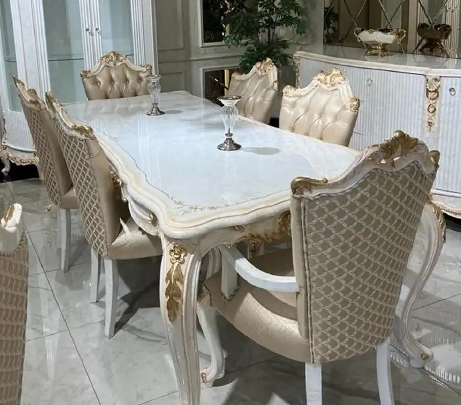 Top-Angebot Casa Padrino ensemble de salle à manger baroque de luxe blanc / or - 1 Table à Manger Baroque et 6 Chaises de Salle à Manger Baroque - Mobilier de salle à manger baroque - Noble & Magnifique
