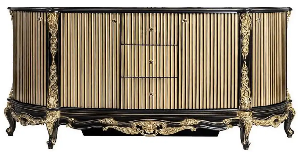 Casa Padrino buffet baroque de luxe noir / or - Magnifique armoire en bois massif avec 4 portes et 3 tiroirs - Meuble Baroque - Noble & Magnifique Billig