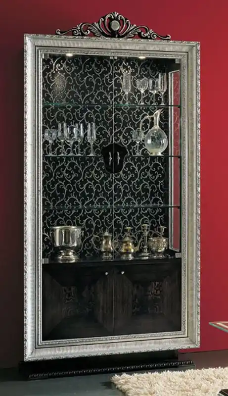 Casa Padrino armoire vitrine baroque de luxe noir / argent - Magnifique vitrine baroque avec 4 portes - Mobilier de salon et d'hôtel baroque - Qualité de première classe - Fabriqué en Italie Bestseller