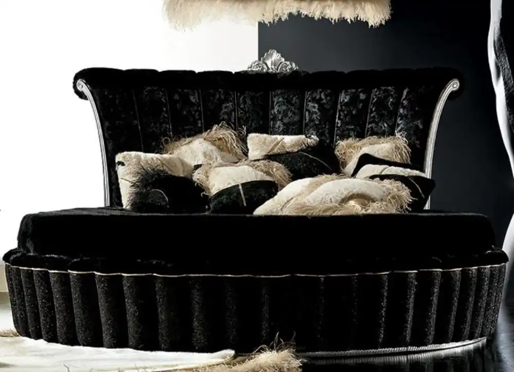 Casa Padrino lit rond baroque de luxe noir / argent - Lit baroque rond avec matelas - Magnifique mobilier de chambre et d'hôtel baroque - Qualité de première classe - Fabriqué en Italie Must-Have