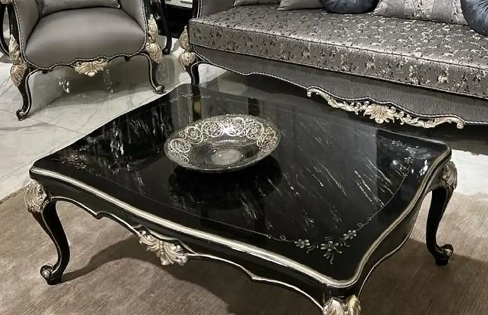 Super-Preis Casa Padrino table basse baroque de luxe noir / argent - Table de salon en bois massif fabriquée à la main de style baroque - Meubles de salon baroques nobles