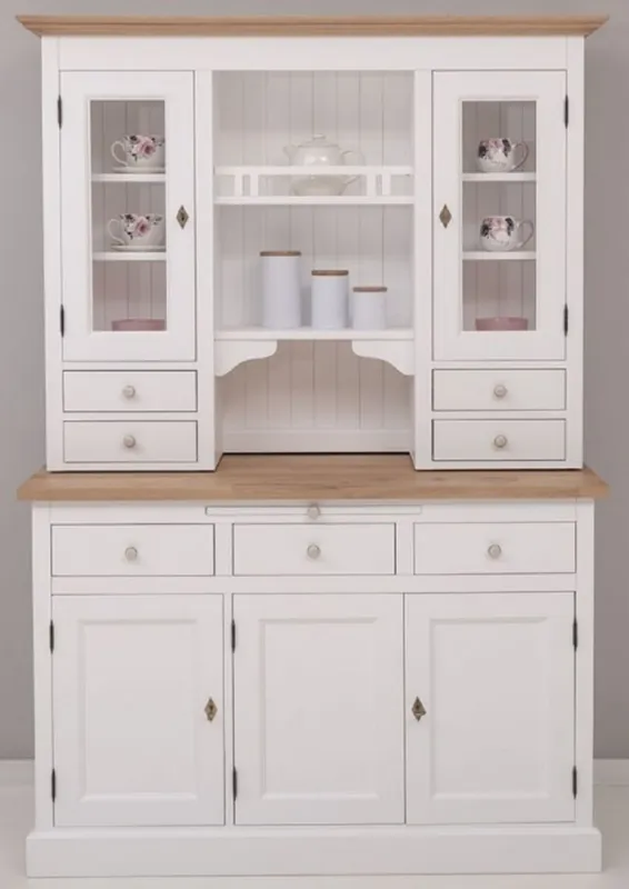 Casa Padrino armoire de cuisine de style campagnard blanc / naturelle 138 x 50 x H. 197 cm - Armoire de Cuisine 2 Pièces avec 5 Portes et 7 Tiroirs - Mobilier de Cuisine de Style Campagnard Letzte Chance