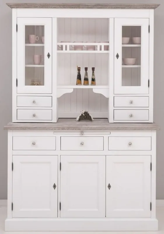 Casa Padrino armoire de cuisine de style campagnard blanc / gris 138 x 50 x H. 197 cm - Armoire de Cuisine 2 Pièces avec 5 Portes et 7 Tiroirs - Mobilier de Cuisine de Style Campagnard Abverkauf