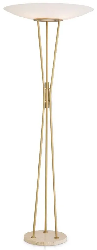 Geprüft Casa Padrino lampadaire de luxe laiton antique / beige / blanc Ø 70 x H. 185 cm - Lampe moderne en acier avec pied de lampe en pierre naturelle travertin et abat-jour rond en verre