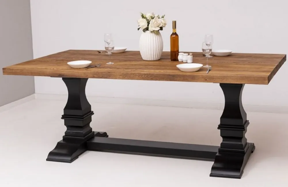 Casa Padrino table à manger de style campagnard marron / noir 220 x 120 x H. 78 cm - Table de cuisine rectangulaire en bois massif - Mobilier de salle à manger en bois massif de style campagnard Neuheit