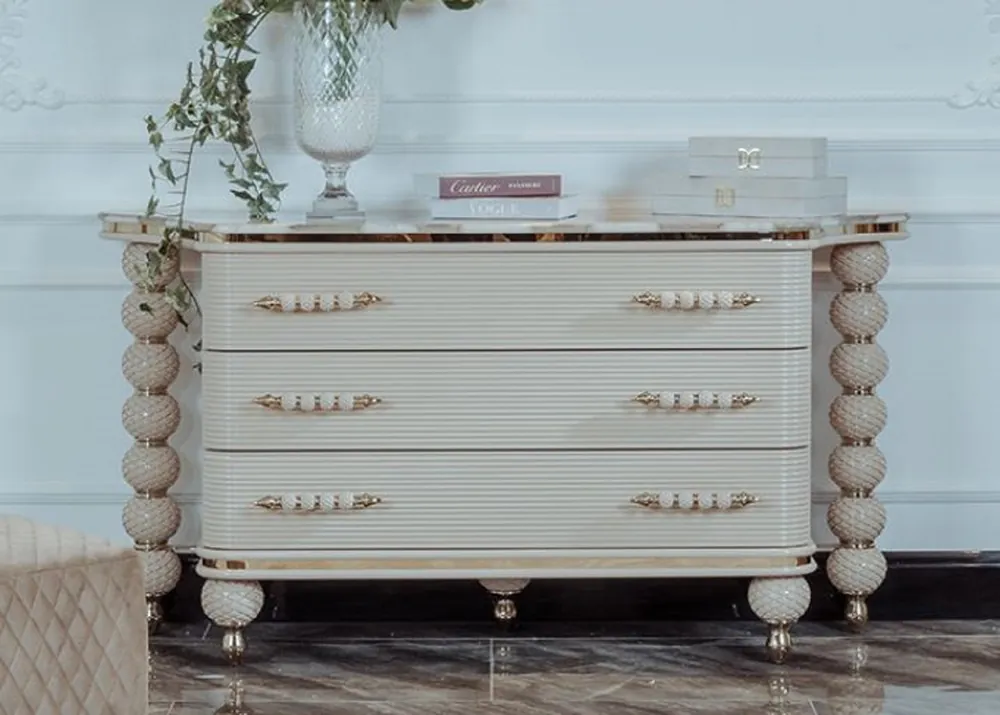 Casa Padrino commode Art Déco de luxe gris / blanc / or 170 x 50 x H. 89 cm - Magnifique commode avec 3 tiroirs et dessu en faux marbre - Mobilier de Chambre & Hôtel Art Déco - Collection de Luxe Neue Ware