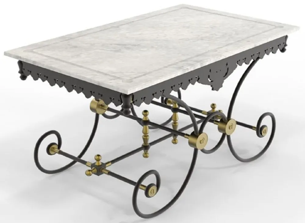 Mega-Angebot Casa Padrino table de jardin Art Nouveau blanc / noir / laiton 130 x 80 x H. 75 cm - Table de jardin et terrasse en fer forgé nostalgique avec plateau en marbre - Mobilier de jardin & terrasse