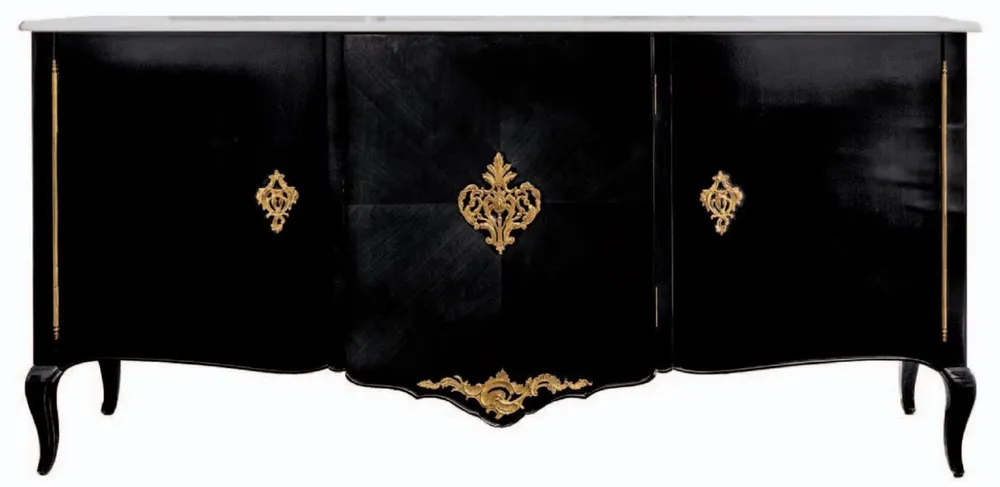 Bestseller Casa Padrino buffet baroque de luxe noir / or / blanc - Meuble en bois massif noble avec 3 portes - Mobilier Baroque d'Hôtel et de Château - Qualité de Première Classe - Fabriqué en Italie