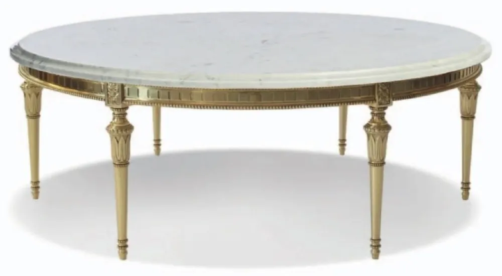 Casa Padrino table basse baroque de luxe blanc / or - Table basse ronde avec plateau en marbre de Carrare - Mobilier de Salon et d'Hôtel Baroque - Qualité de première classe - Fabriqué en Italie Meistverkauft