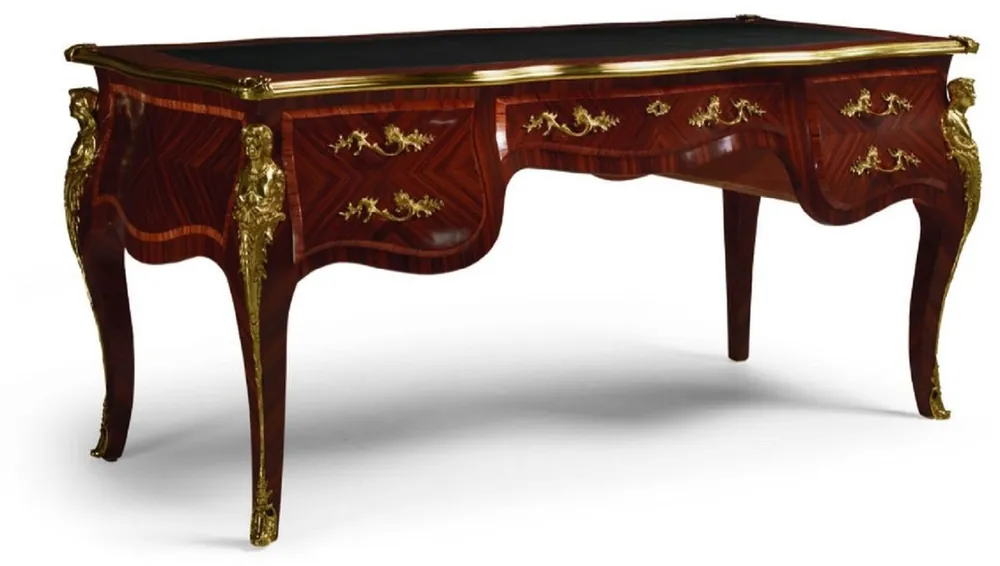 Casa Padrino bureau baroque de luxe avec 5 tiroirs marron foncé / noir / or - Magnifique table de bureau bois massif fait main - Mobilier de bureau baroque - Qualité de Luxe - Fabriqué en Italie Sale