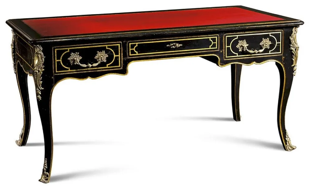 Casa Padrino bureau baroque de luxe avec 3 tiroirs noir / rouge / or - Magnifique table de bureau bois massif fait main - Mobilier de bureau baroque - Qualité de Luxe - Fabriqué en Italie Preisreduziert