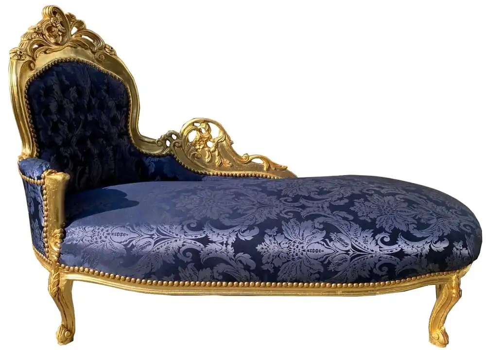 Beliebt Casa Padrino chaise longue baroque côté gauche bleu / or - Chaise longue en bois massif fait main avec motif élégant - Mobilier de salon baroque
