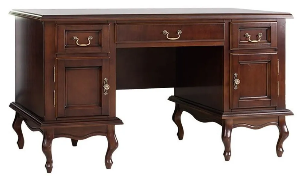 Expressversand Casa Padrino bureau art nouveau de luxe marron foncé 160 x 79 x H. 80 cm - Table de bureau en bois massif avec 3 tiroirs et 2 portes - Mobilier de Bureau Art Nouveau en Bois Massif