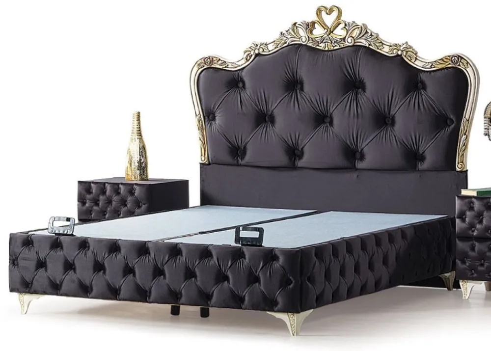 Ausverkauf Casa Padrino lit double baroque de luxe noir / crème / or - Différentes Tailles - Lit en bois massif fait main de style baroque - Mobilier de Chambre et d'Hôtel Baroque - Noble et Magnifique