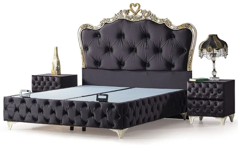 Casa Padrino ensemble de meubles de chambre baroque de luxe noir / crème / or - Différentes Tailles - 1 Lit Double Baroque et 2 Tables de Chevet Baroque - Mobilier de Chambre et d'Hôtel Baroque Kracherpreis
