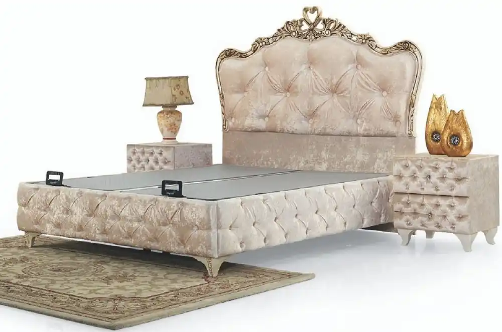Neuheit Casa Padrino ensemble de meubles de chambre baroque de luxe beige / crème / marron - Différentes Tailles - 1 Lit Double Baroque et 2 Tables de Chevet Baroque - Mobilier de Chambre et Hôtel Baroque