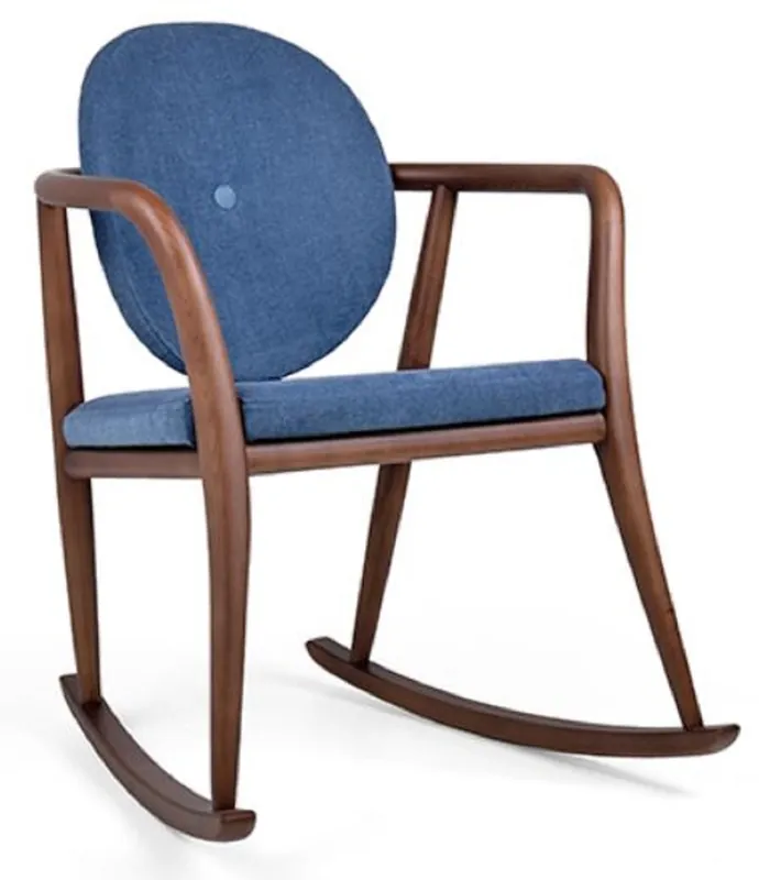 Casa Padrino chaise à bascule de luxe bleu / marron 66,5 x 71 x H. 87,5 cm - Chaise rembourrée en bois massif avec accoudoirs - Mobilier de salon de luxe Saisonangebot