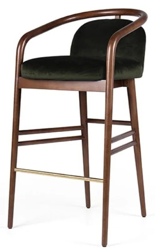 Casa Padrino chaise de bar luxe avec accoudoirs vert foncé / marron / or 53 x 50 x H. 91 cm - Tabouret de bar en bois massif rembourré avec velours fin - Meuble de bar luxe Jetzt Bestellen