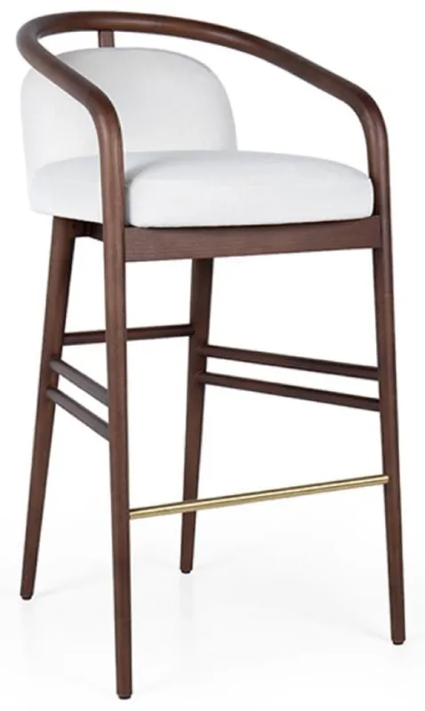 Casa Padrino chaise de bar luxe avec accoudoirs blanc / marron / or 53 x 50 x H. 91 cm - Tabouret de bar en bois massif rembourré avec velours fin - Meuble de bar luxe Jetzt Bestellen
