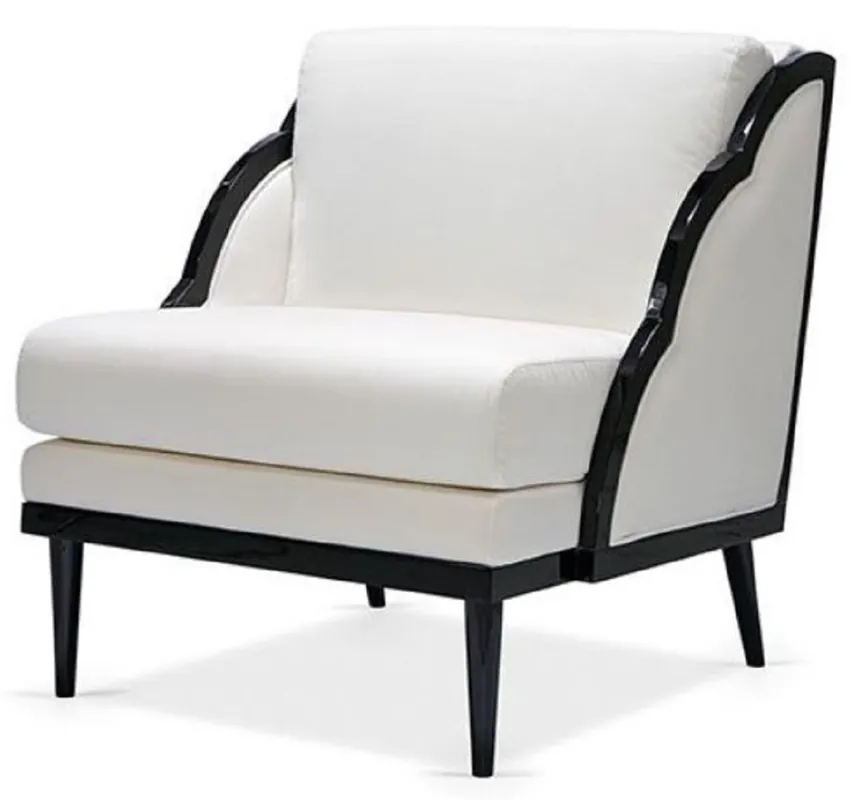 Casa Padrino Fauteuil Art Déco de Luxe en Velours Blanc / Noir 79 x 99 x H. 92 cm - Fauteuil Lounge Hôtel - Mobilier Hôtel - Mobilier de Luxe - Qualité de Luxe Neue Kollektion