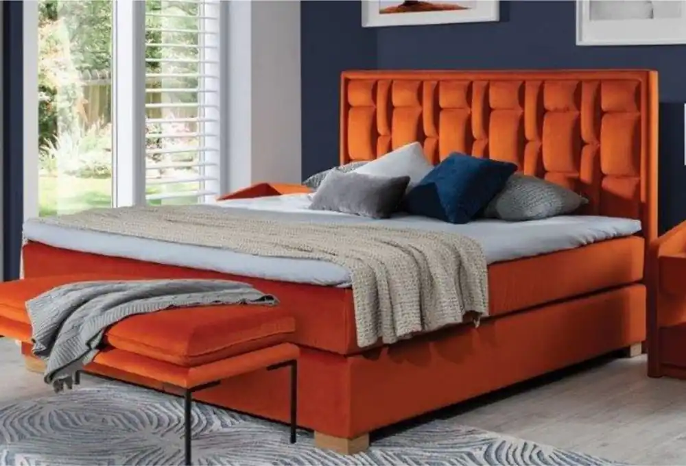 Beliebt Casa Padrino Lit Double de Luxe Orange / Naturelle - Lit Moderne en Bois Massif avec Tête de Lit et Matelas - Mobilier de Chambre Moderne - Collection de Luxe