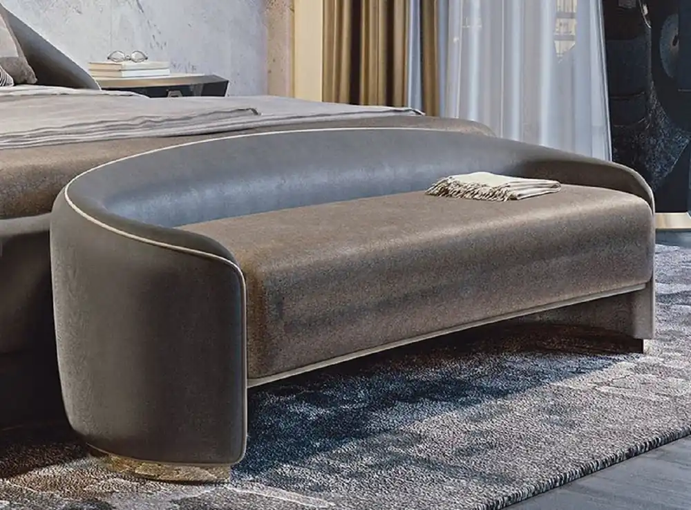Finale Aktion Casa Padrino banc d'hôtel de luxe gris / marron / or 128 x 45 x H. 40 cm - Mobilier d'Hôtel - Qualité de Luxe - Fabriqué en Italie