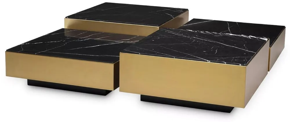 Garantierte Lieferung Casa Padrino ensemble de table basse de luxe en acier inoxydable avec plateaux de table en marbre laiton / noir - Meubles de salon - Meubles de luxe - Collection de luxe