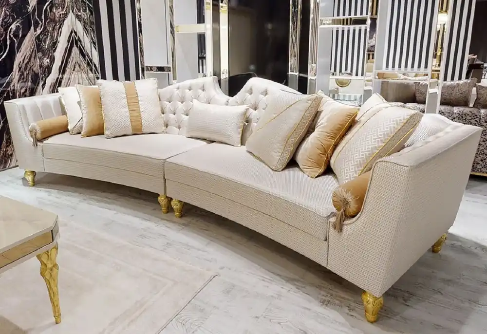 Casa Padrino canapé baroque de luxe blanc / or - Canapé de Salon Incurvé - Canapé d'Hôtel - Mobilier de Salon et d'Hôtel Baroque de Luxe Super-Preis